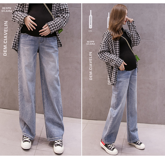 Dżinsy Vintage dla kobiet w ciąży - długie, luźne spodnie z szerokimi nogawkami - Wianko - 13