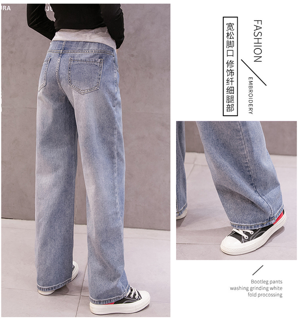 Dżinsy Vintage dla kobiet w ciąży - długie, luźne spodnie z szerokimi nogawkami - Wianko - 4