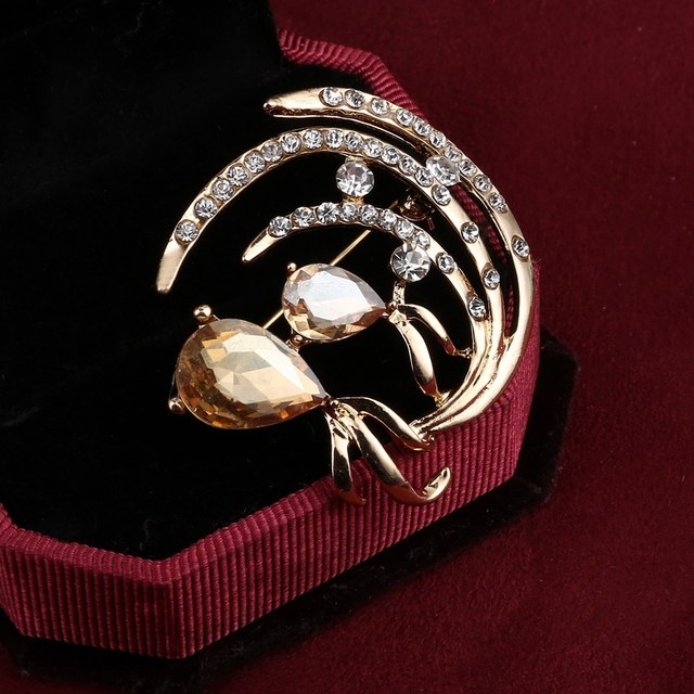 Kryształowa broszka Hesiod z imitacją perły - złote rybki, strasy, biżuteria bankietowa broszka ślubna, dekoracja suknia ślubna - Wianko - 11