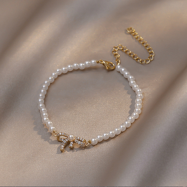 Elegancka, koreańska bransoletka z pereł dla kobiet - regulowana, złotego koloru - Wianko - 17