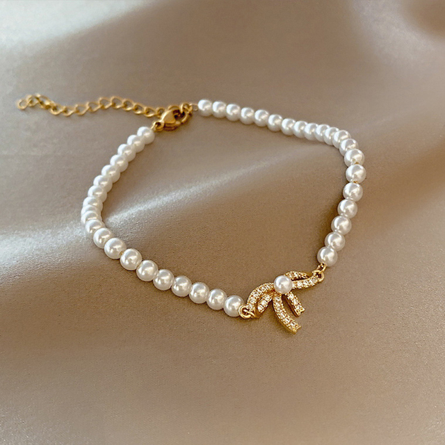 Elegancka, koreańska bransoletka z pereł dla kobiet - regulowana, złotego koloru - Wianko - 18