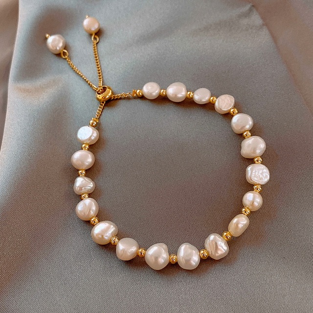 Elegancka, koreańska bransoletka z pereł dla kobiet - regulowana, złotego koloru - Wianko - 44