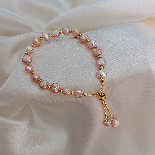 Elegancka, koreańska bransoletka z pereł dla kobiet - regulowana, złotego koloru - Wianko - 10