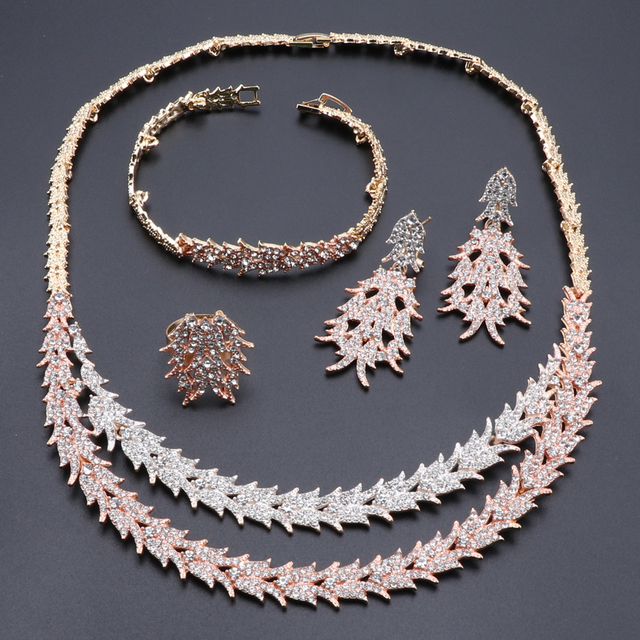 Zestaw biżuterii ślubnej Bridal Dubai MultiColor - kolczyki, naszyjnik, bransoletka, pierścionek - Wianko - 3