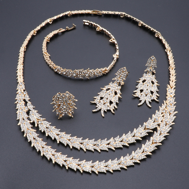 Zestaw biżuterii ślubnej Bridal Dubai MultiColor - kolczyki, naszyjnik, bransoletka, pierścionek - Wianko - 9
