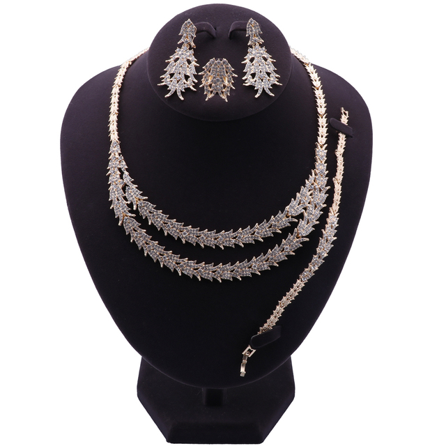 Zestaw biżuterii ślubnej Bridal Dubai MultiColor - kolczyki, naszyjnik, bransoletka, pierścionek - Wianko - 10