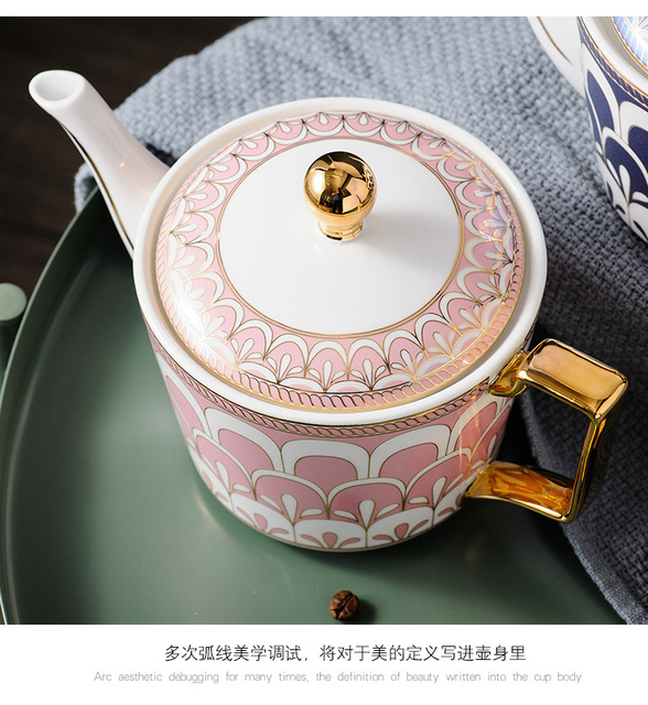 Dzbanek do herbaty Europa z luksusowej porcelany kostnej - 730ml, ceramiczny dzbanek ze zestawem parzenia herbaty, idealny do biura i domu - Wianko - 24