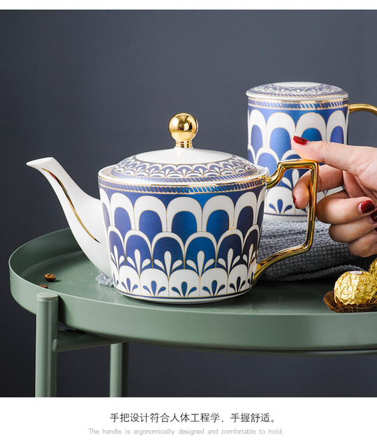 Dzbanek do herbaty Europa z luksusowej porcelany kostnej - 730ml, ceramiczny dzbanek ze zestawem parzenia herbaty, idealny do biura i domu - Wianko - 25