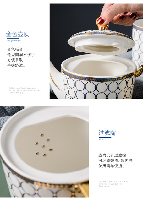Dzbanek do herbaty Europa z luksusowej porcelany kostnej - 730ml, ceramiczny dzbanek ze zestawem parzenia herbaty, idealny do biura i domu - Wianko - 12