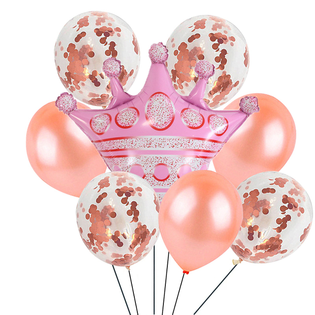 9 sztuk/partia Różowe Złoto Różowa Księżniczka Korona Folia Lateksowe Balony - Urodzinowa i Rocznicowa Dekoracja - Wianko - 2