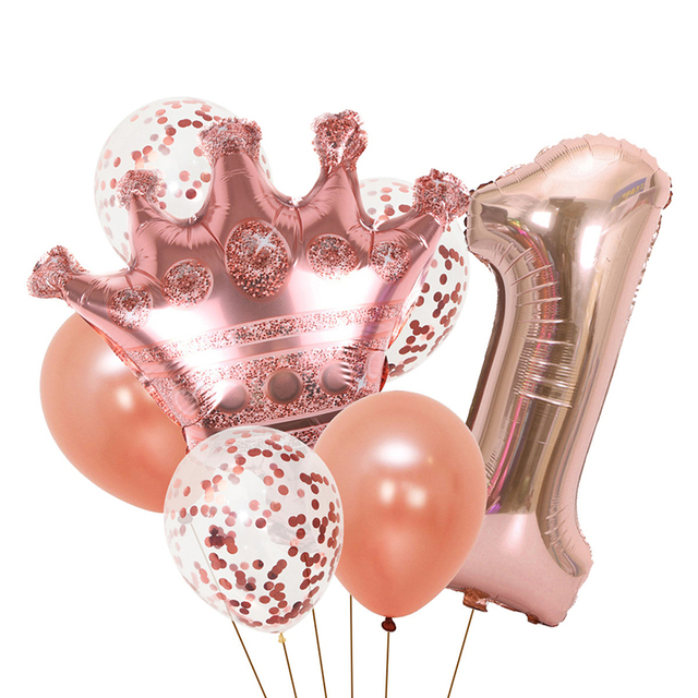 9 sztuk/partia Różowe Złoto Różowa Księżniczka Korona Folia Lateksowe Balony - Urodzinowa i Rocznicowa Dekoracja - Wianko - 3