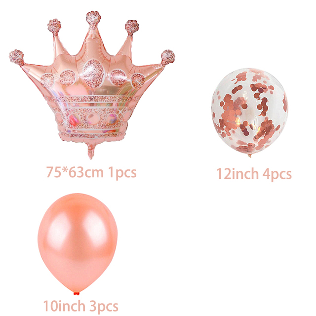 9 sztuk/partia Różowe Złoto Różowa Księżniczka Korona Folia Lateksowe Balony - Urodzinowa i Rocznicowa Dekoracja - Wianko - 5