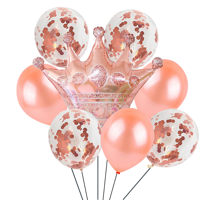 9 sztuk/partia Różowe Złoto Różowa Księżniczka Korona Folia Lateksowe Balony - Urodzinowa i Rocznicowa Dekoracja - Wianko - 1