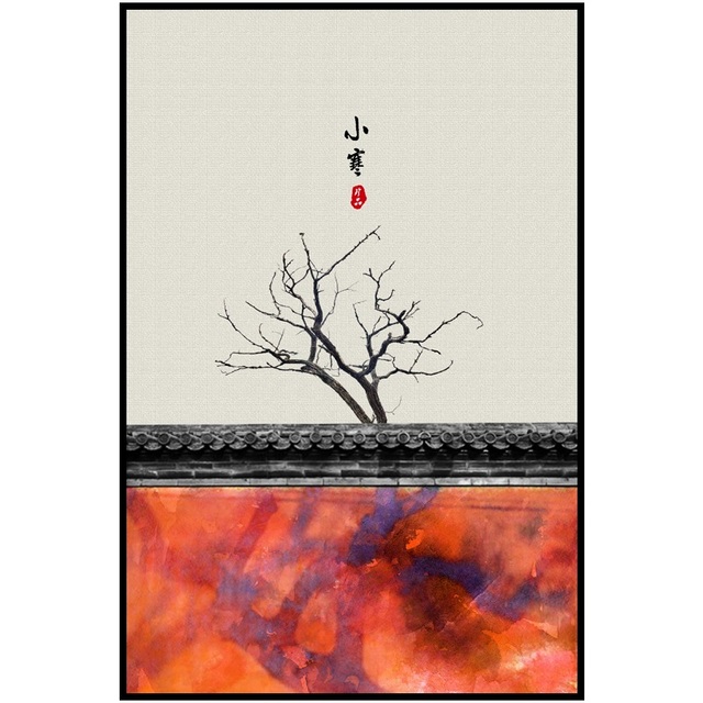 Okap w stylu chińskim Persimmon - plakat mroźna zima przesilenie, dekoracje ścienne do salonu i domu - Wianko - 8