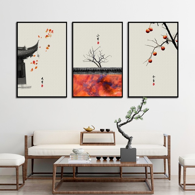 Okap w stylu chińskim Persimmon - plakat mroźna zima przesilenie, dekoracje ścienne do salonu i domu - Wianko - 6