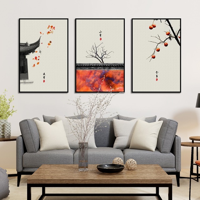 Okap w stylu chińskim Persimmon - plakat mroźna zima przesilenie, dekoracje ścienne do salonu i domu - Wianko - 5