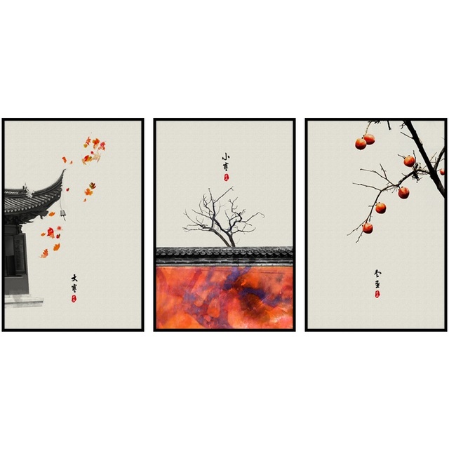 Okap w stylu chińskim Persimmon - plakat mroźna zima przesilenie, dekoracje ścienne do salonu i domu - Wianko - 7
