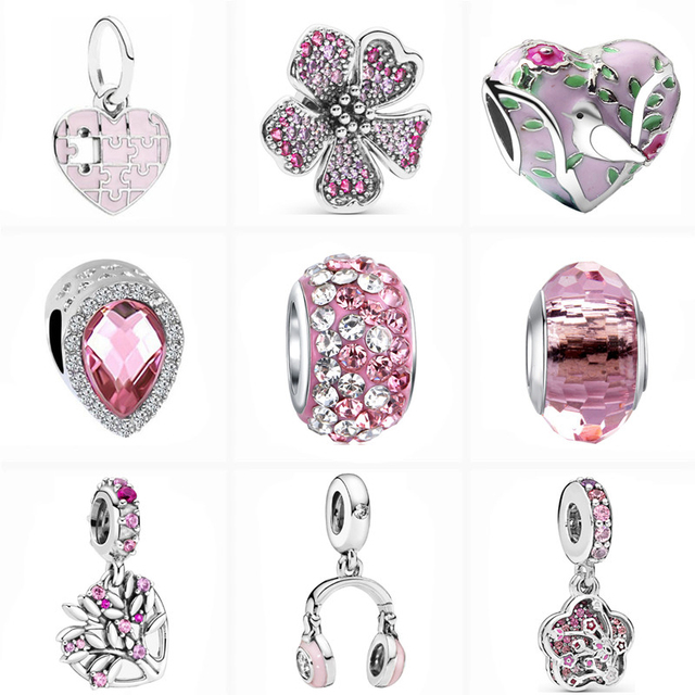 Nowe koraliki różowe cyrkonia Pavé z musującym efektem - DIY, pasujące do oryginalnej bransoletki Pandora Charms z biżuterią luksusową dla kobiet - Wianko - 1