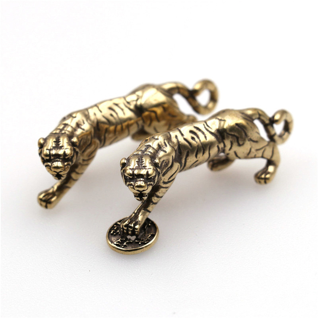 Naszyjnik tygrys z mosiądzu w stylu retro z wisiorkiem klucza i obrączką, idealny na prezent, w skórzanej torbie z łańcuchem DIY - 51mm (2) - Wianko - 4