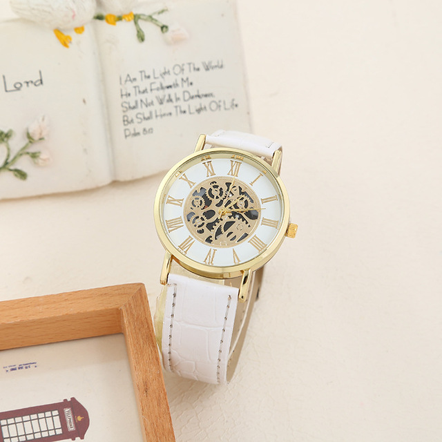 2021 ultra-cienki zegarek mody dla par, Roman Hollow wzór, kwarcowy, kolorowa tarcza - Wianko - 2