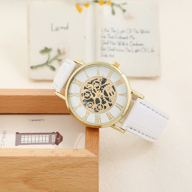 2021 ultra-cienki zegarek mody dla par, Roman Hollow wzór, kwarcowy, kolorowa tarcza - Wianko - 5