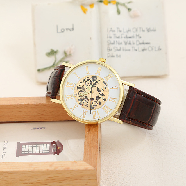 2021 ultra-cienki zegarek mody dla par, Roman Hollow wzór, kwarcowy, kolorowa tarcza - Wianko - 6
