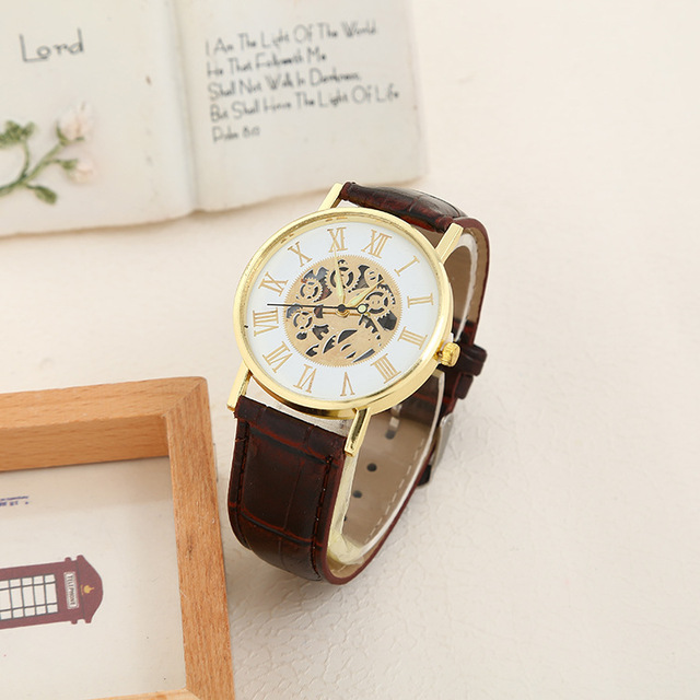 2021 ultra-cienki zegarek mody dla par, Roman Hollow wzór, kwarcowy, kolorowa tarcza - Wianko - 3