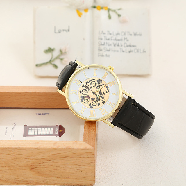 2021 ultra-cienki zegarek mody dla par, Roman Hollow wzór, kwarcowy, kolorowa tarcza - Wianko - 4