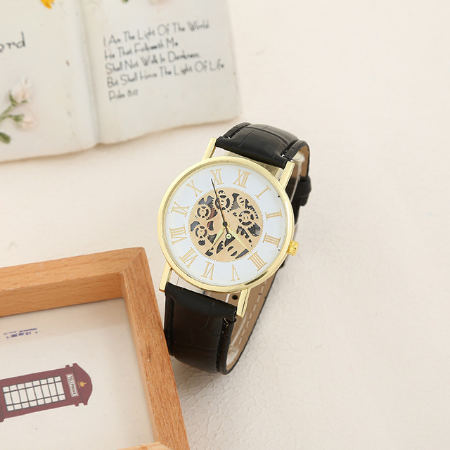 2021 ultra-cienki zegarek mody dla par, Roman Hollow wzór, kwarcowy, kolorowa tarcza - Wianko - 1