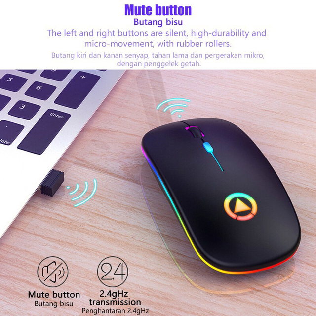 Bezprzewodowa mysz Bluetooth 2.4G ergonomiczna RGB - Mini mysz optyczna USB dla PC i laptopa - Wianko - 6