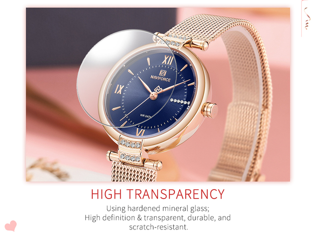 Modny zegarek damski NAVIFORCE Luxury Brand ze stalowym paskiem, skalą rzymską i diamentami - Wianko - 6