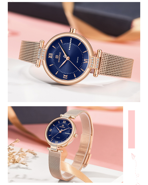 Modny zegarek damski NAVIFORCE Luxury Brand ze stalowym paskiem, skalą rzymską i diamentami - Wianko - 12