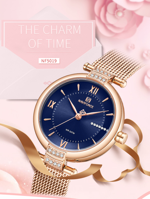 Modny zegarek damski NAVIFORCE Luxury Brand ze stalowym paskiem, skalą rzymską i diamentami - Wianko - 1