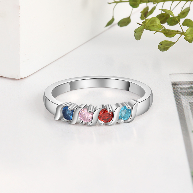 Personalizowany pierścień dla kobiet z 4 birthstones - biżuteria na rocznicę dla matki (Lam Hub Fong) - Wianko - 6