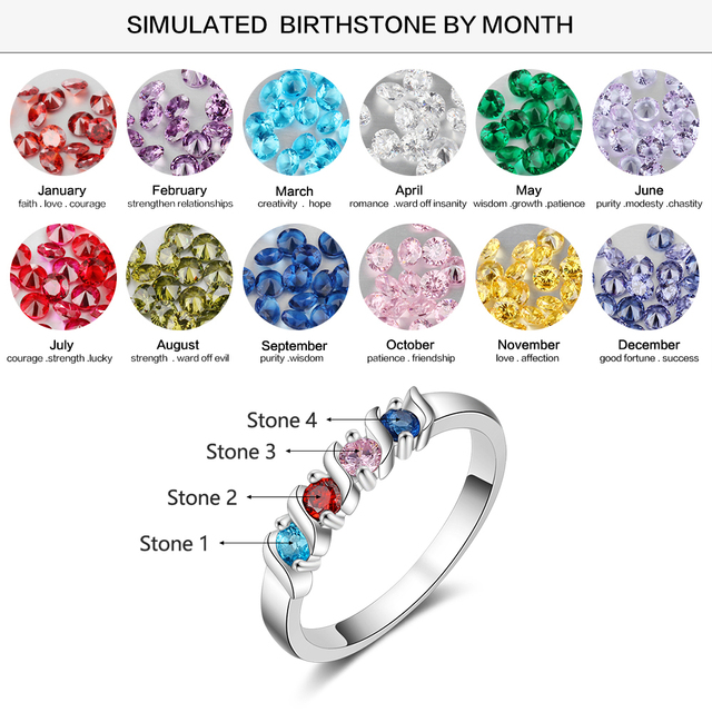 Personalizowany pierścień dla kobiet z 4 birthstones - biżuteria na rocznicę dla matki (Lam Hub Fong) - Wianko - 2