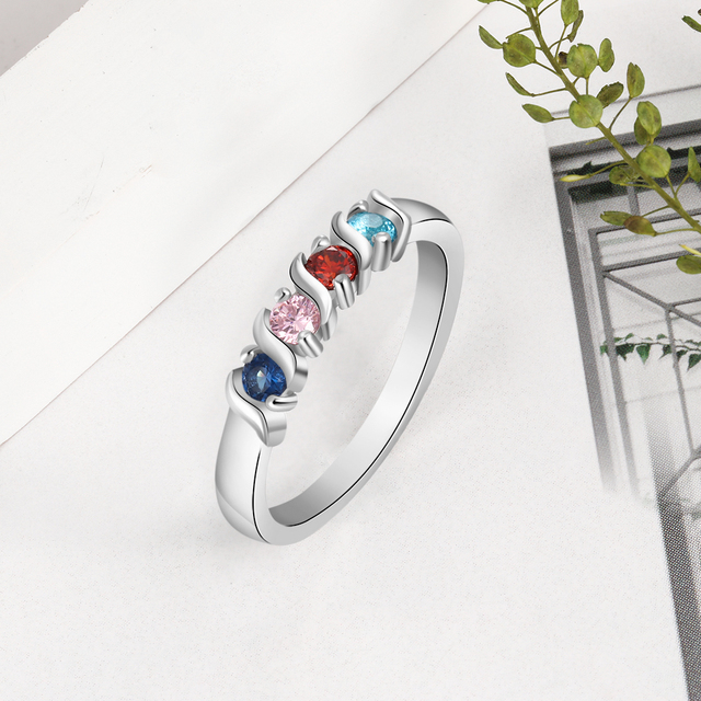Personalizowany pierścień dla kobiet z 4 birthstones - biżuteria na rocznicę dla matki (Lam Hub Fong) - Wianko - 5