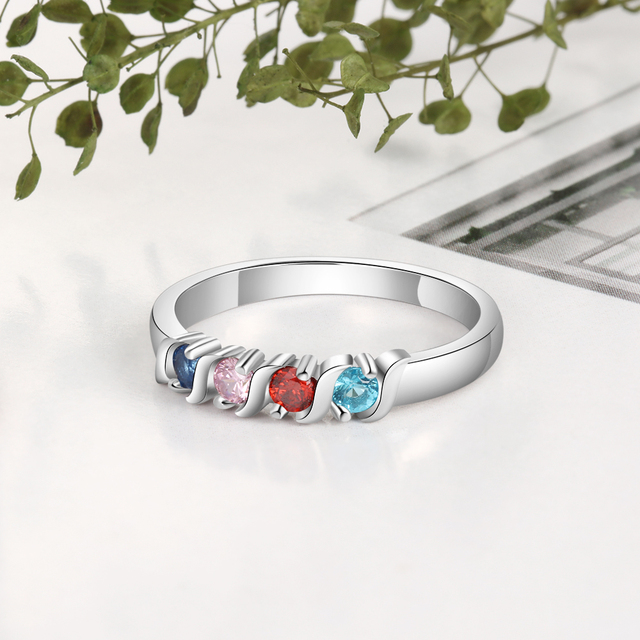 Personalizowany pierścień dla kobiet z 4 birthstones - biżuteria na rocznicę dla matki (Lam Hub Fong) - Wianko - 7