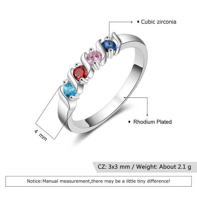 Personalizowany pierścień dla kobiet z 4 birthstones - biżuteria na rocznicę dla matki (Lam Hub Fong) - Wianko - 4