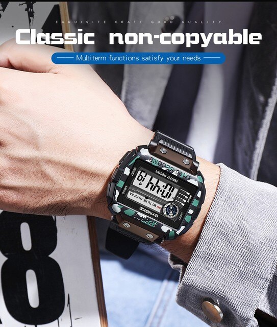 Męski zegarek SYNOKE G-Style Shock 50M z funkcją wodoodporności, cyfrowym wyświetlaczem LED i datą - Wianko - 2