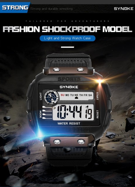 Męski zegarek SYNOKE G-Style Shock 50M z funkcją wodoodporności, cyfrowym wyświetlaczem LED i datą - Wianko - 7