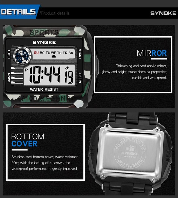 Męski zegarek SYNOKE G-Style Shock 50M z funkcją wodoodporności, cyfrowym wyświetlaczem LED i datą - Wianko - 17