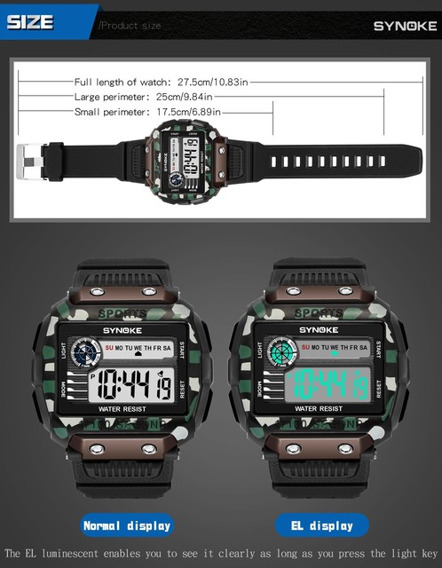 Męski zegarek SYNOKE G-Style Shock 50M z funkcją wodoodporności, cyfrowym wyświetlaczem LED i datą - Wianko - 11