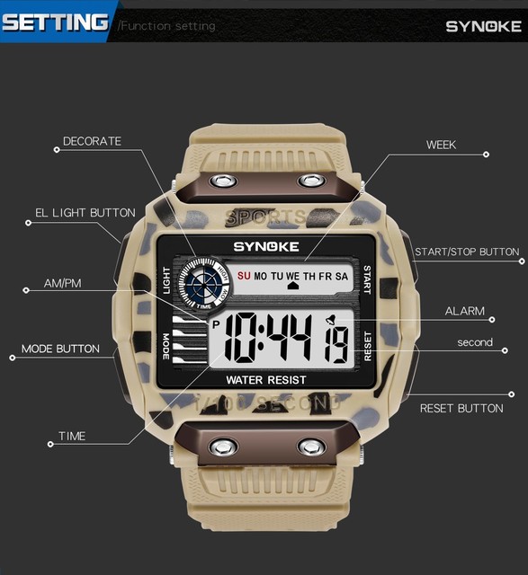 Męski zegarek SYNOKE G-Style Shock 50M z funkcją wodoodporności, cyfrowym wyświetlaczem LED i datą - Wianko - 9