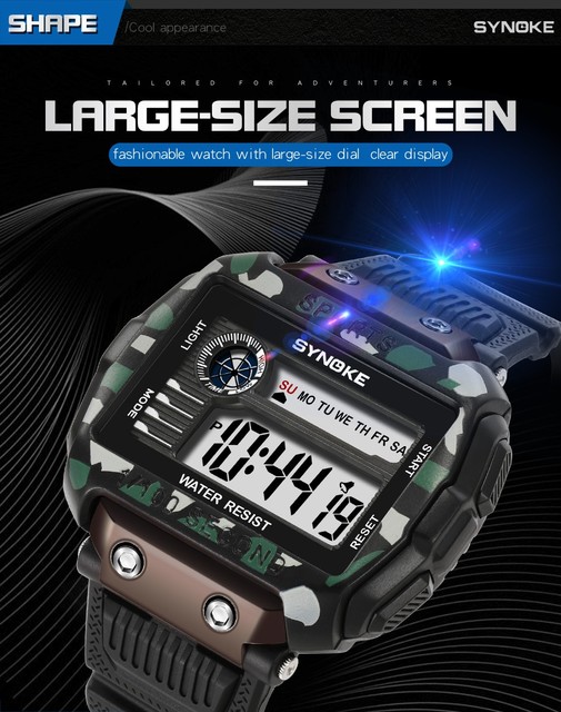 Męski zegarek SYNOKE G-Style Shock 50M z funkcją wodoodporności, cyfrowym wyświetlaczem LED i datą - Wianko - 8