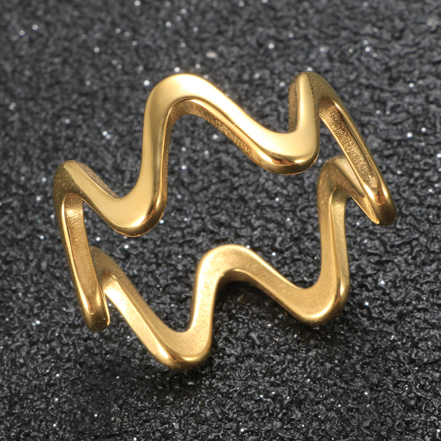 Pierścień minimalistyczny z geometryczną falą, stal nierdzewna - Wianko - 11