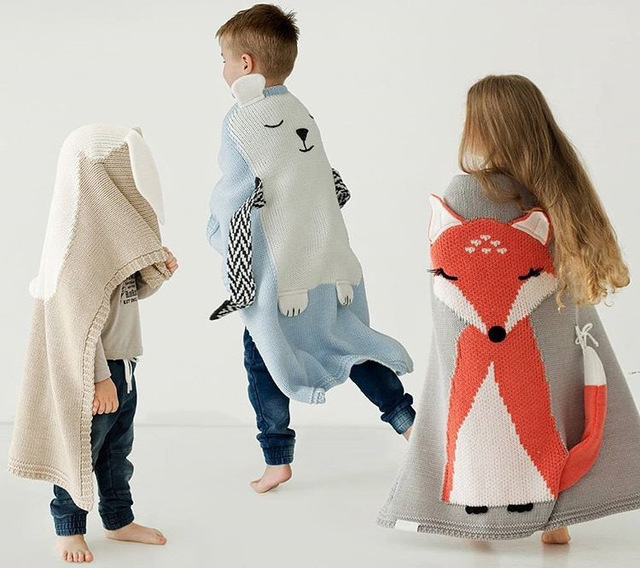 Dziecięcy koc bawełniany 3D ze wzorem niedźwiedzia i lisa, ciepły i miękki, idealny na łóżko, wózek lub jako rekwizyt fotograficzny dla niemowląt - Wianko - 4