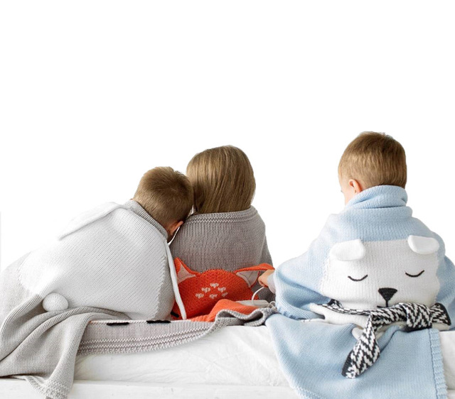 Dziecięcy koc bawełniany 3D ze wzorem niedźwiedzia i lisa, ciepły i miękki, idealny na łóżko, wózek lub jako rekwizyt fotograficzny dla niemowląt - Wianko - 3