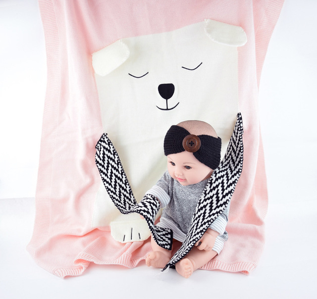 Dziecięcy koc bawełniany 3D ze wzorem niedźwiedzia i lisa, ciepły i miękki, idealny na łóżko, wózek lub jako rekwizyt fotograficzny dla niemowląt - Wianko - 19