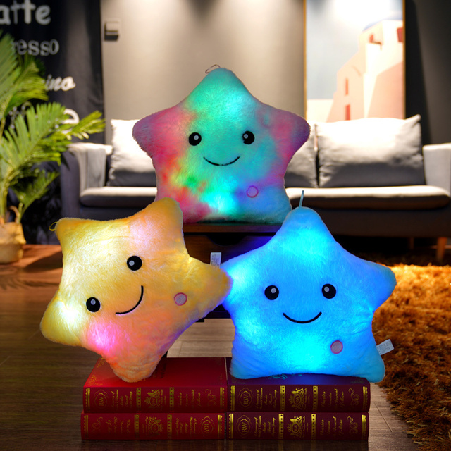 Kreatywna poduszka z luminoforowymi kolorowymi gwiazdkami i sercem, 40cm, LED, miękka, dla dzieci dziewczyn - Wianko - 1