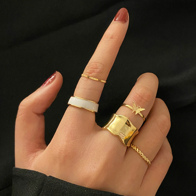 Zestaw luksusowych pierścieni Moon Star - biżuteria dla kobiet w stylu punk z czeskim złotym wzorem - Wianko - 4